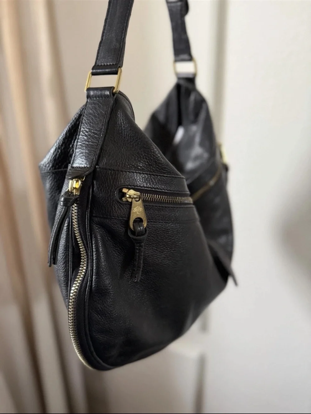 Mulberry Black Leather Hobo with Gold Hardware